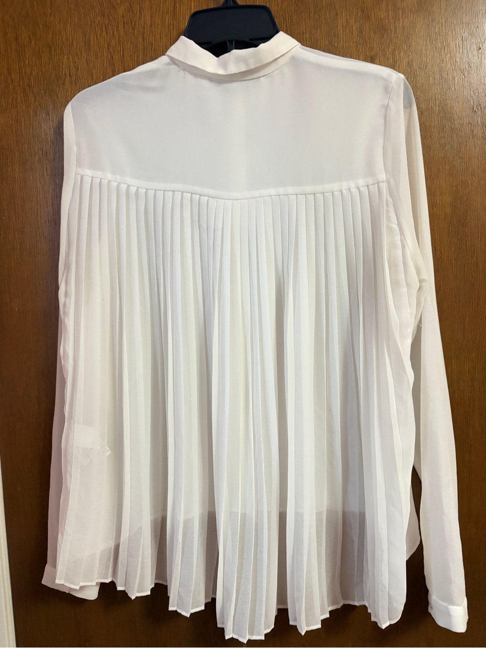 Zara Cream Collared Long-Sleeve Blouse with Pleated Hem